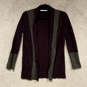 Kokun Cardigan Womens XS Purple Gray Open Front Cashmere Blend Color Block